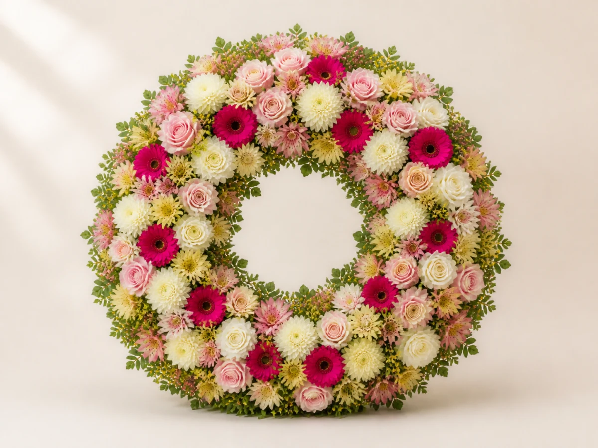 Imagem demonstrativa gerada de uma coroa de flores variadas grande