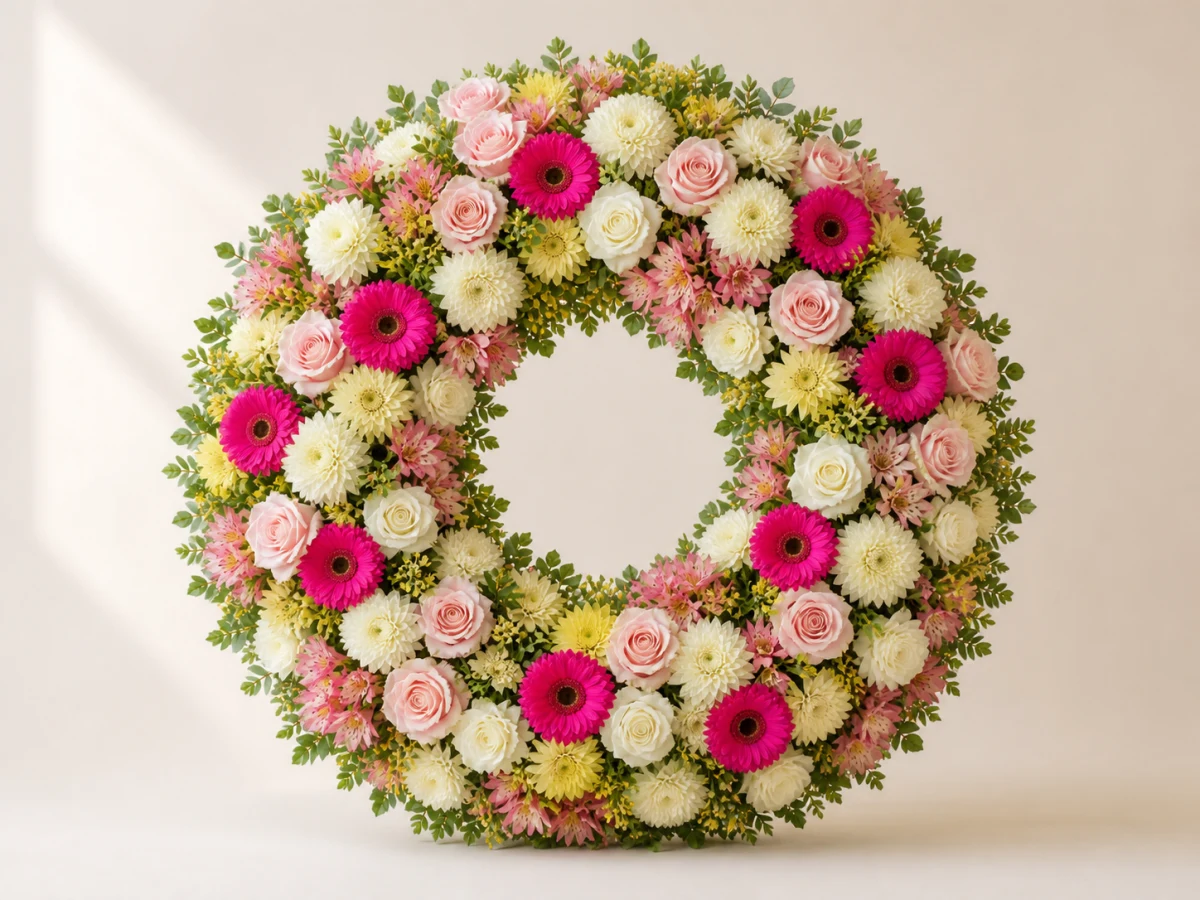 Imagem demonstrativa gerada de uma coroa de flores variadas extragrande